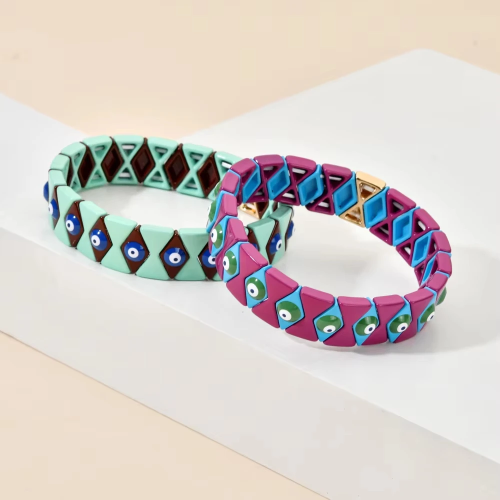 2025 nouveau DEVIL oeil émail large bracelet Boho perle émail élastique Bracelets