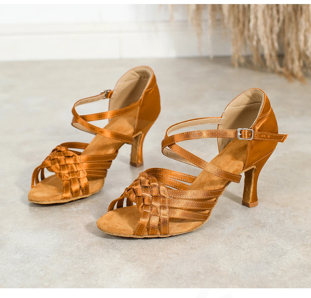 CINMIDY Satin-Tanzschuhe für Damen, Latein-Tanzschuhe, Tango-Salsa-Ballsaal-Tanzschuhe, Weichsohlen-Sandalen, Indoor-Party-Schuhe – Detail 14