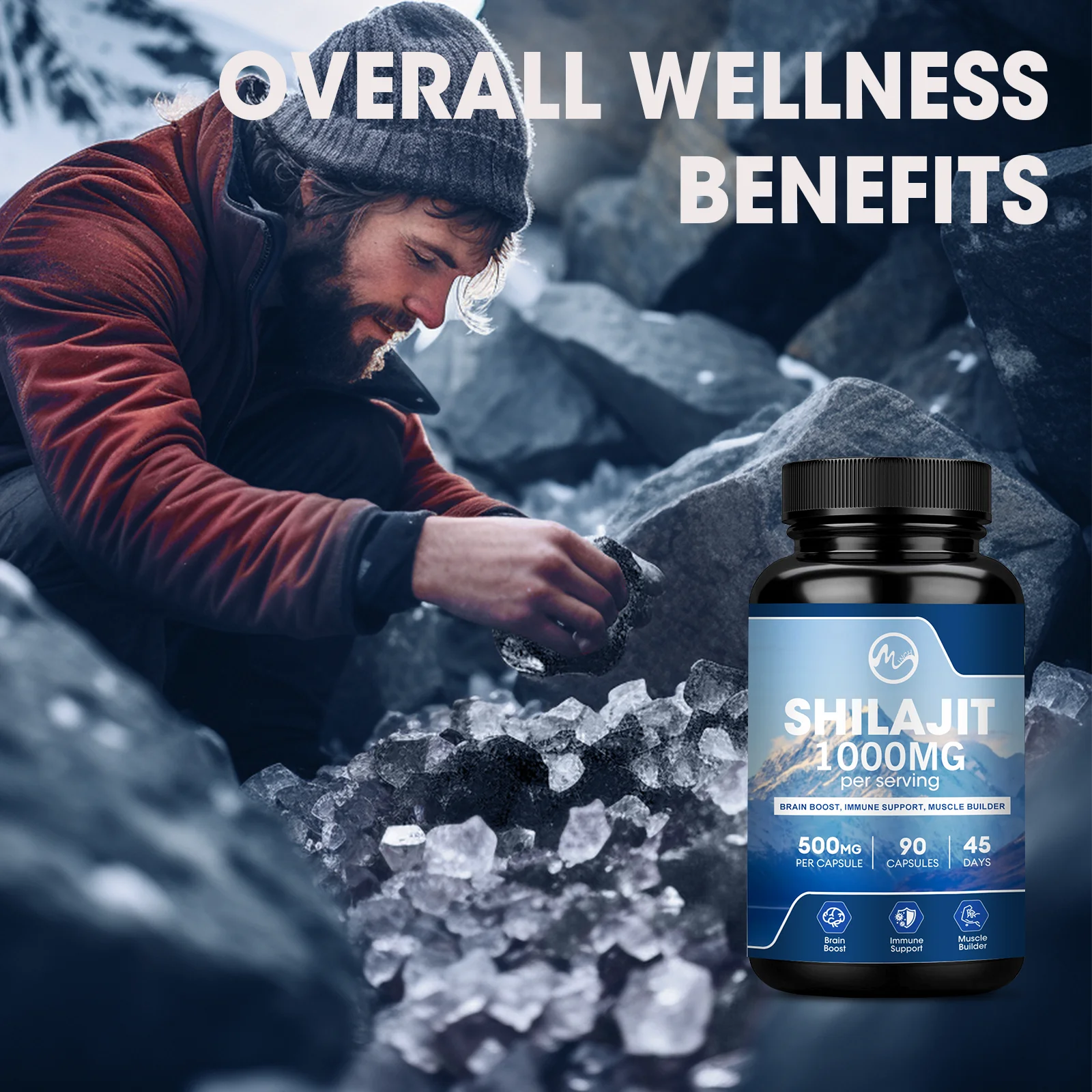 Pure Organic Shilajit Supplements with 85+ Trace Minerals & Fulvic Acid Immune Health Overall Physical Health for Men