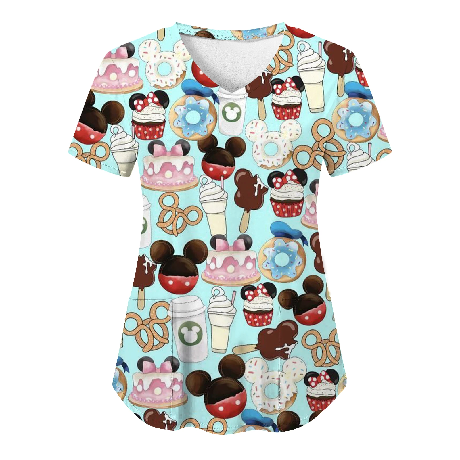 Pocket Woman Clothes Disney T Shirt Hospital T-shirts Summer Tops Minnie Mouse Mickey T-shirt Nurse Uniform Top Women 2024 Tees