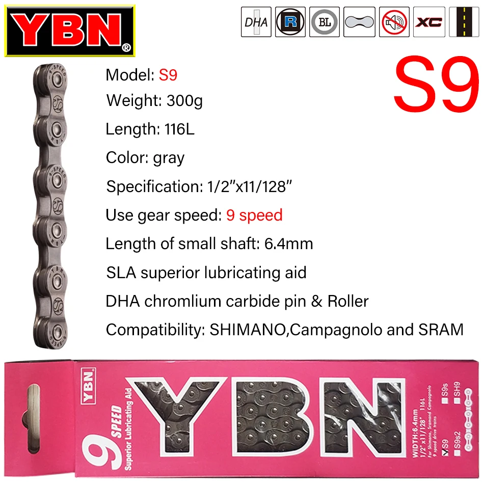 YBN Bicycle Chain 8/9/10/11/12 Speed MTB/Road Bike Bicycle Chain 116L/126L 8V 9V 10V 11V 12V Chains for SHIMANO SRAM