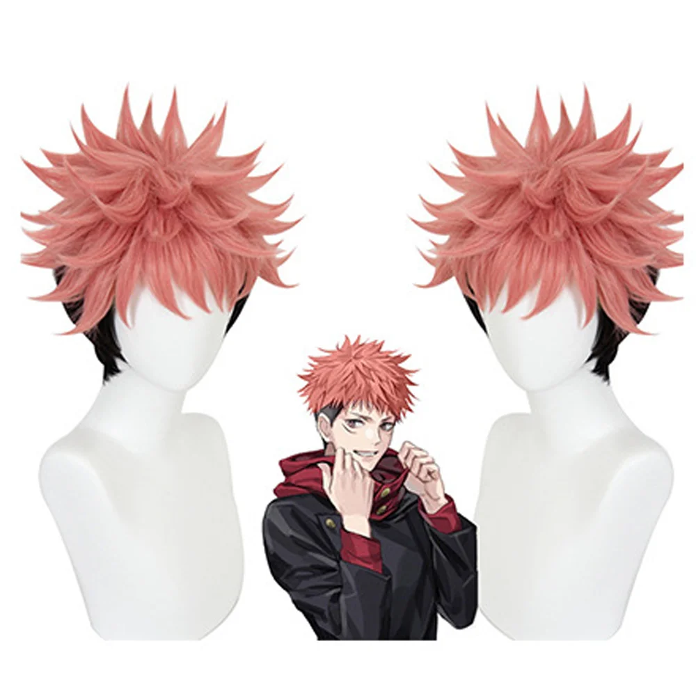 High-Quality ‌Anime Jujutsu Kaisen Yuji Itadori‌ Cosplay Synthetic Hair 10-Inch Short Halloween Carnival Daily Party Wig Natural