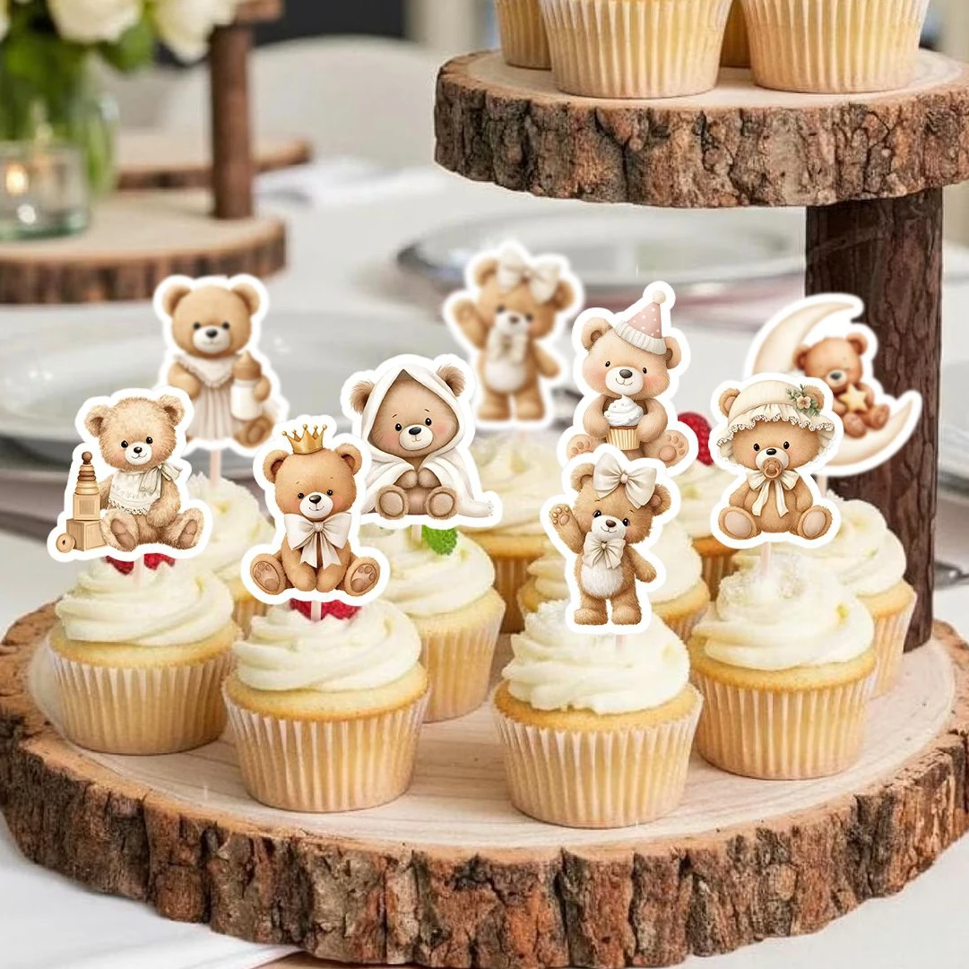 48 Stück gemischte Cartoon-Bären-Cupcake-Topper, verschiedene Bären-Designs für Bären-Themen-Hochzeiten, Geburtstagsfeiern, DIY-Cupcake-Dekoration