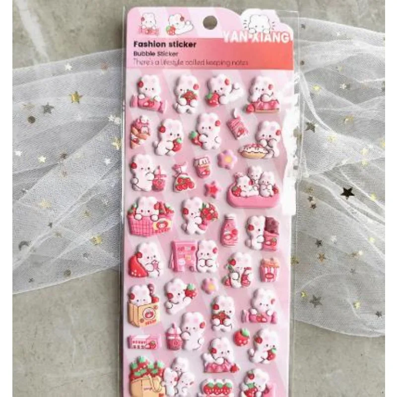 

Розовый клубничный кролик, детский мультяшный трехмерный поролоновый стикер из ЭВА для планировщика, дневника, украшения, подарков