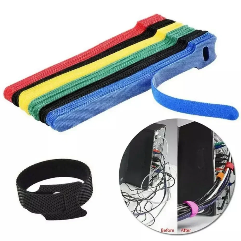 50pc Releasable Cable Organizer Ties Nylon Strap Wire Management Adjustable T-type Hook Loop Cable Mouse Earphones Keeper Holder