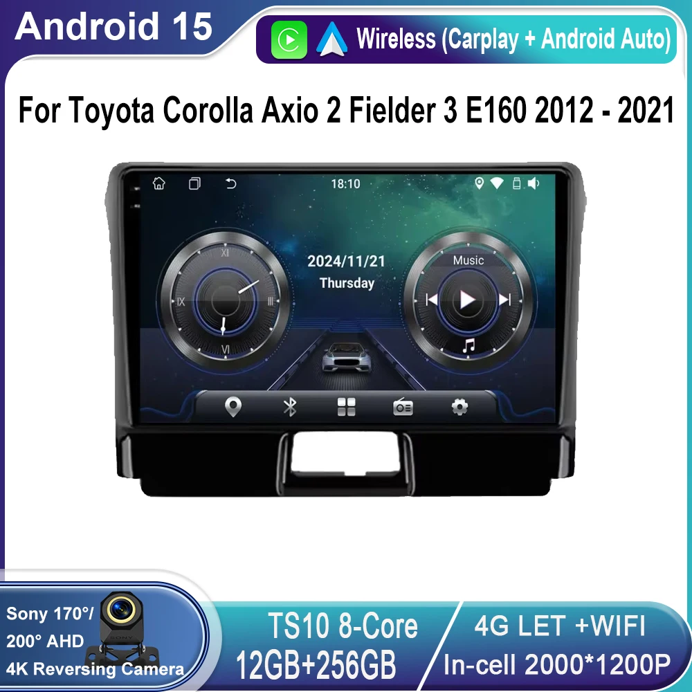 Android Car For Toyota Corolla Axio 2 Fielder 3 E160 2012 - 2021 Car Stereo Multimedia Player Navigation GPS Wireless Carplay 4G