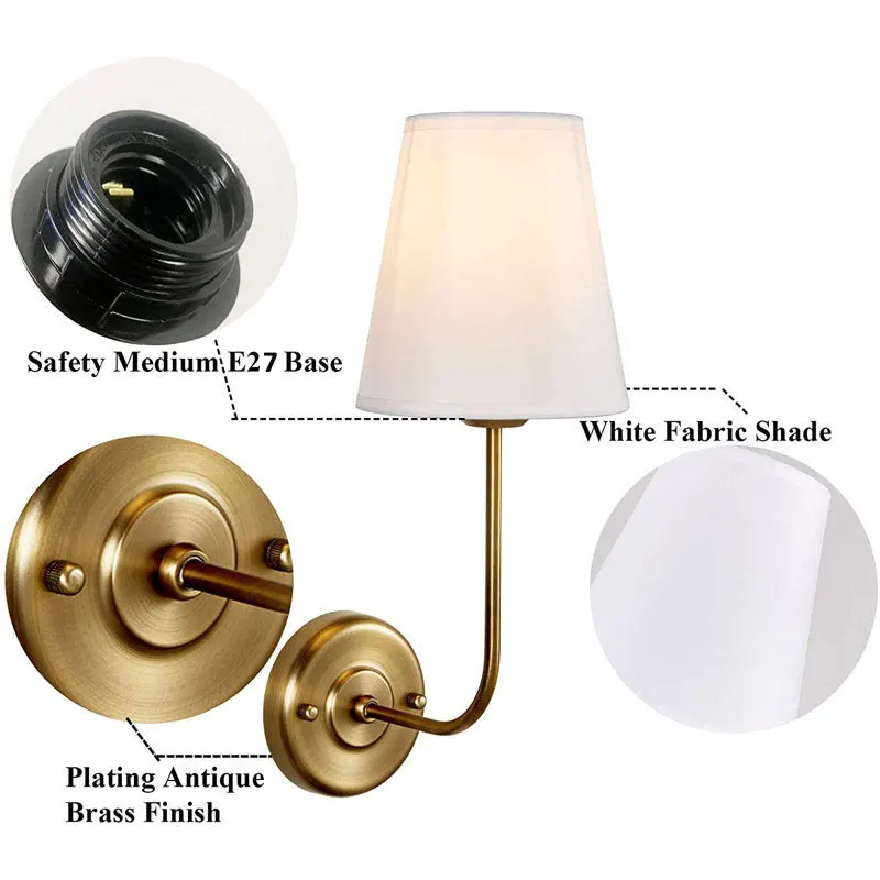 American Country Wall Lamp With single-Head Iron Fabric Cover European Style Living Room Hotel Room Bedroom Bedside Wall Lights - Image 5