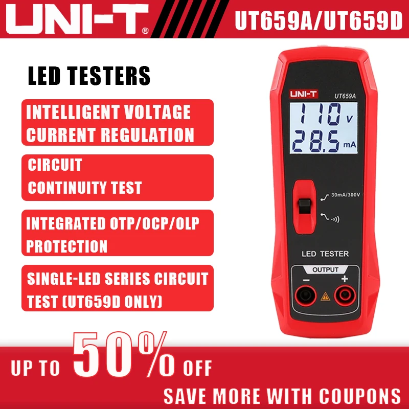 

Professional LED Tester UT659A for TV Backlight Repair, Tests Single LEDs & Strips, Auto-Identify Polarity, Wide Voltage Input 8