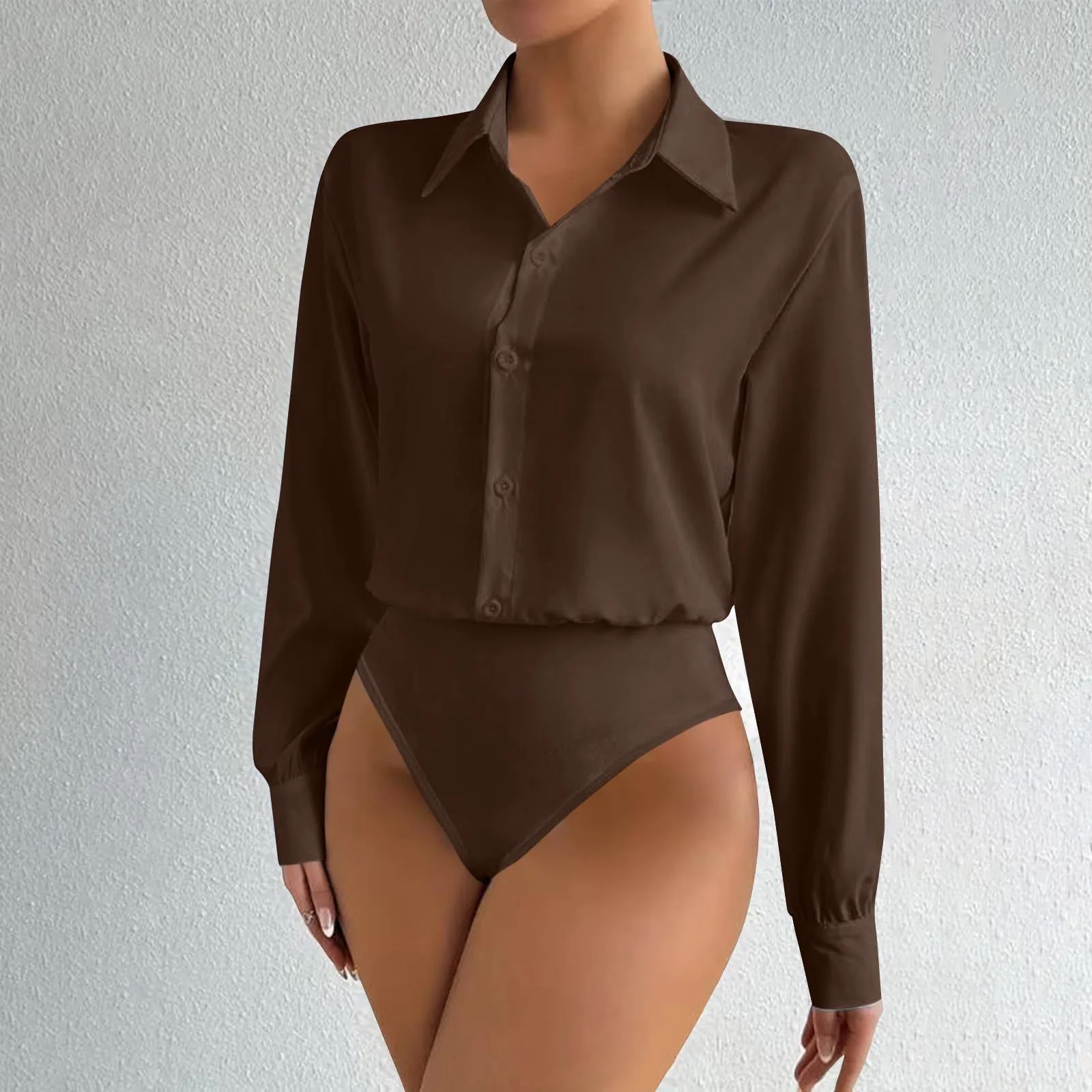 Damen Satin-Hemdbluse mit Oversized-Reverskragen, Knopfleiste, Langen Ärmeln, Seidiger Bluse-Body, Elegantes Büro-Outfit, Jumpsuit-Oberteil – Detail 21
