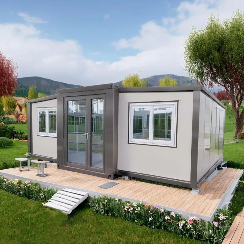منزل حاوية جاهزة قابلة للتوسيع هيكل فولاذي قابل للطي مقاوم للماء منزل صغير 20 قدم 30 قدم 40 قدم مخصص