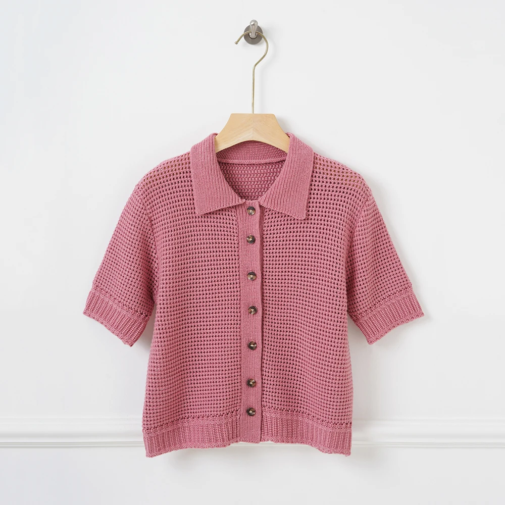 

Женский кардиган из смеси шерсти Y2k, сетчатый полый простой свитер с короткими рукавами для пригородных поездок, вязаный топ, новинка осени 202, новинка