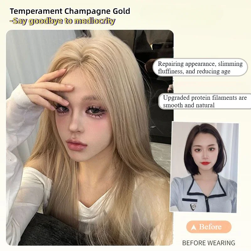 Champagner Gold synthetische Spitze Front Perücke lange glattes Haar Spitze Perücken für Frauen Haar hitze beständige Party Cosplay Perücke