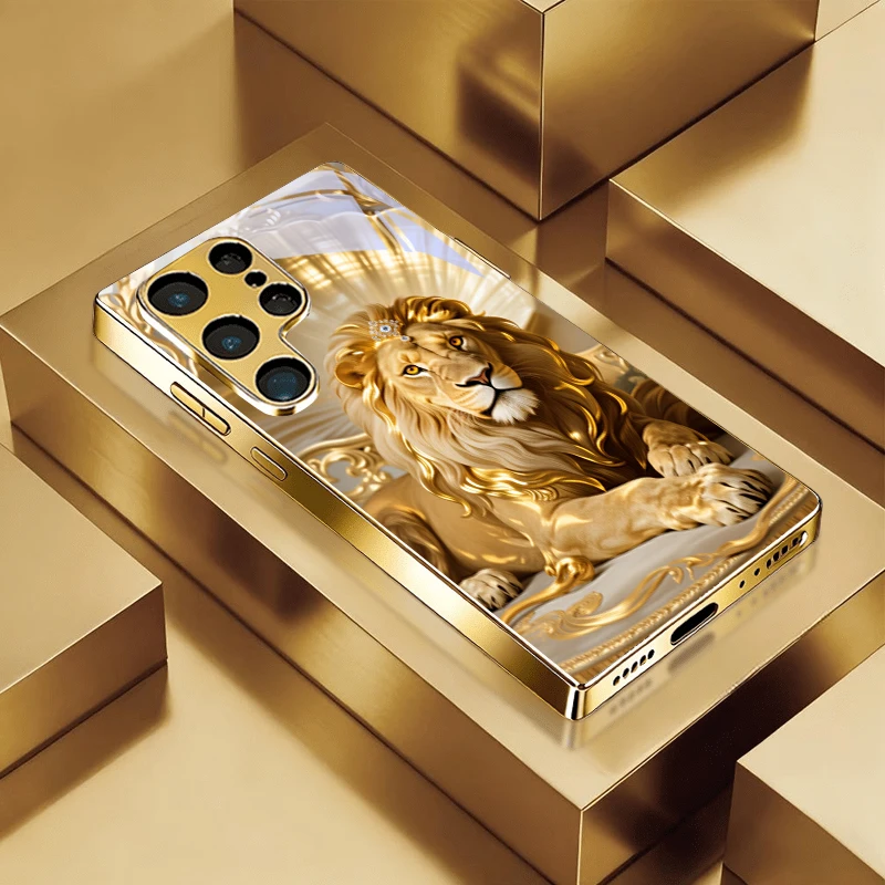 Ornate Gilded Lion King Electroplated Golden Phone Case For Samsung A22 A32 A42 A52 A72 A23 A33 A53 A73 A34 A35 A37 Back Cover