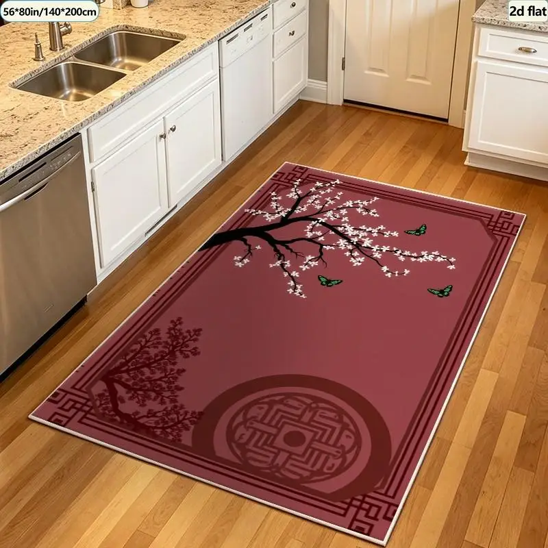 1 piece Chinese traditional plum blossom carpet, soft and comfortable, suitable for all seasons, lightweight and easy to maintain, home decor, room decor, living room, bedroom, entryway, autumn, winter
