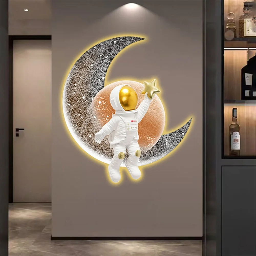 Astronaut Children's Room Decoration Painting Atmosphere Luminous LED with Light foyer hallway art frameless hanging painting