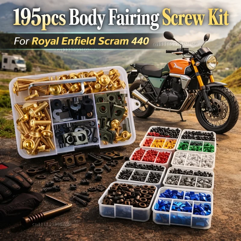

195pcs Motorcycle Fairing Bolts Body Screws Nuts For Royal Enfield Scram 440 2024 2025 Kit Aluminum CNC Fasteners Clips Set
