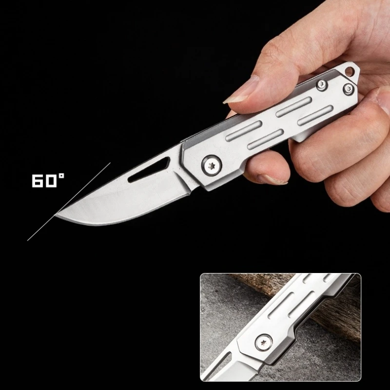 korknife Opvouwbaar zakmes D2 roestvrijstalen mes voor heren Roestvrij stalen handvat Klein sleutelhangermes Buitenmes