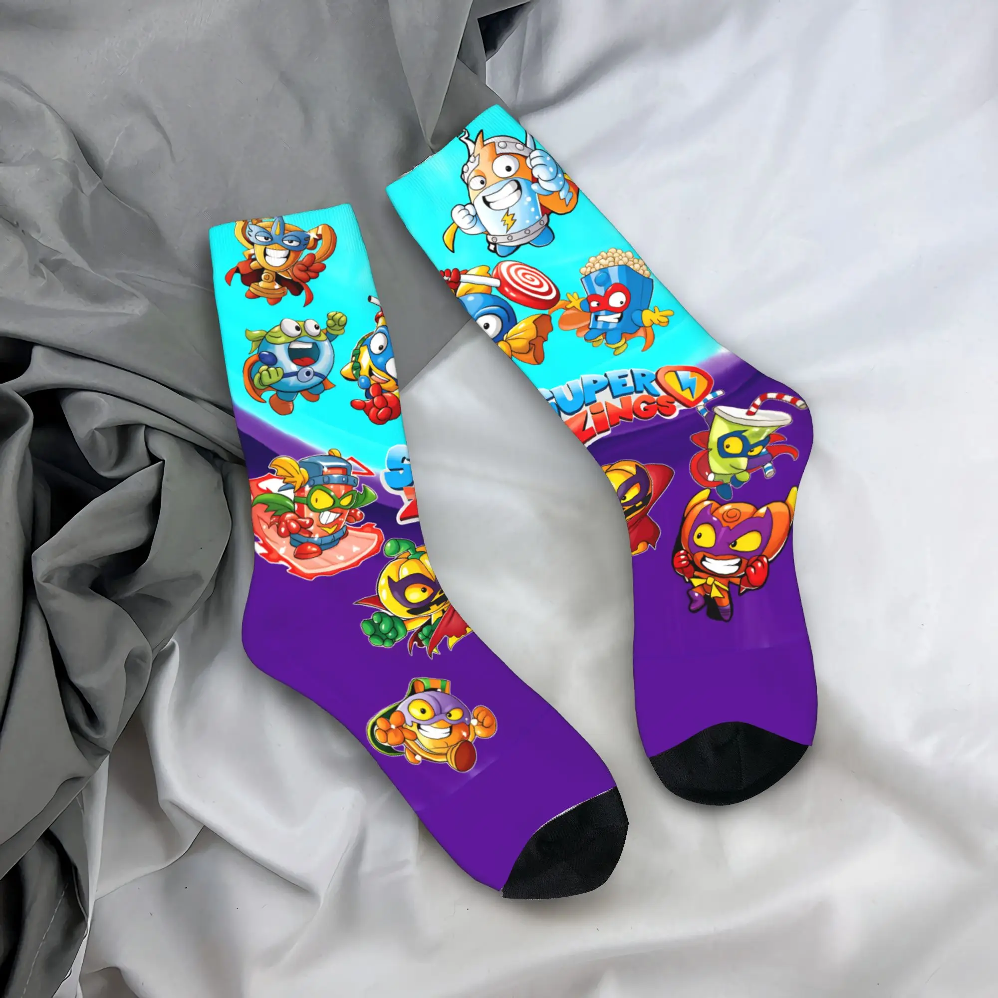 

Носки Super Zings, забавные чулки с героями мультфильмов, зимние противоскользящие мужские носки унисекс, дышащие велосипедные носки на заказ