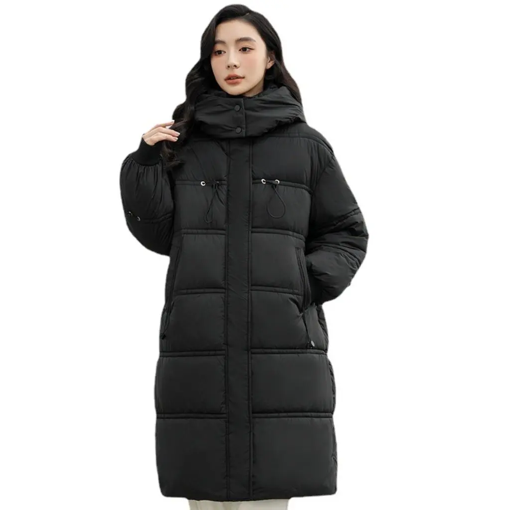 

Женская длинная пуховая куртка на хлопковой подкладке в корейском стиле, простое пальто с толстым капюшоном, европейская зимняя верхняя одежда