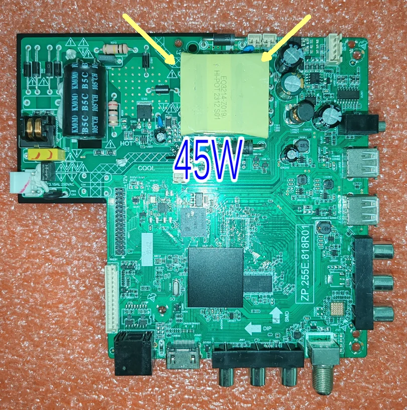 ZP.255.818R00 Network WiFi three in one TV motherboard, physical photo, tested for  36--62V 600ma  1366X768  max  25w