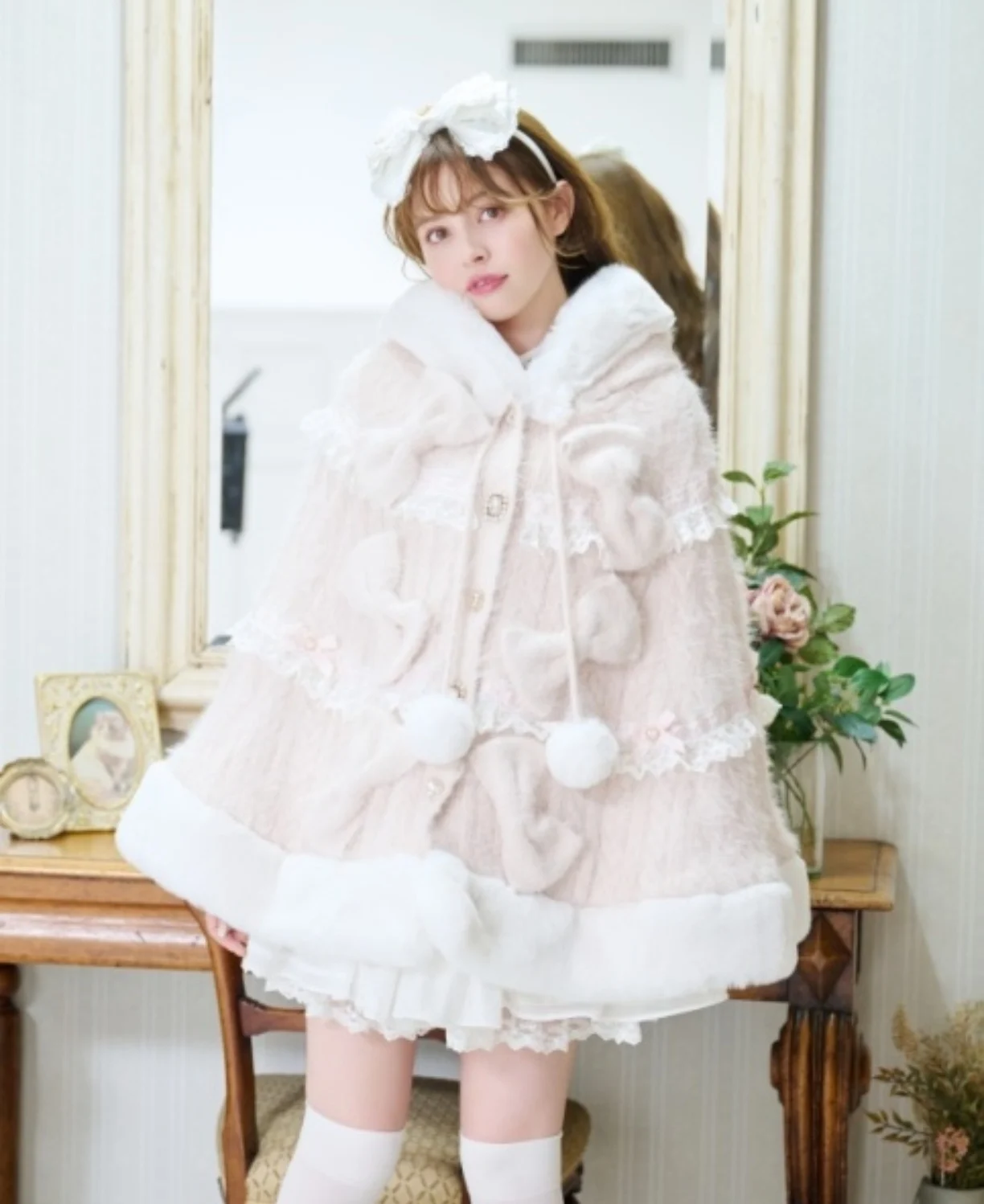 ليز مقنعين عباءة 2025 جديد اليابانية الحلو لينة الدافئة سميكة متماسكة الرؤوس الأميرة لوليتا العباءات الخريف والشتاء الفتيات النساء سترة #2