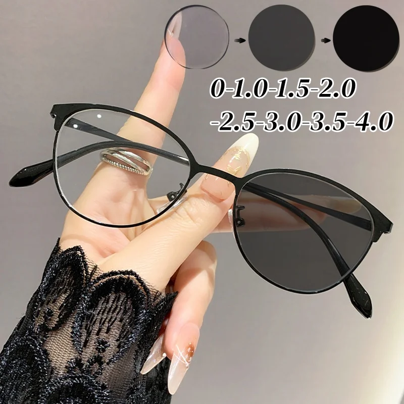 

Trendy Women Photochromic Glasses Fashionable Men Cat Eye Minus Diopter Glasses Oval Frame Near Sight Eyeglasses for Ladies