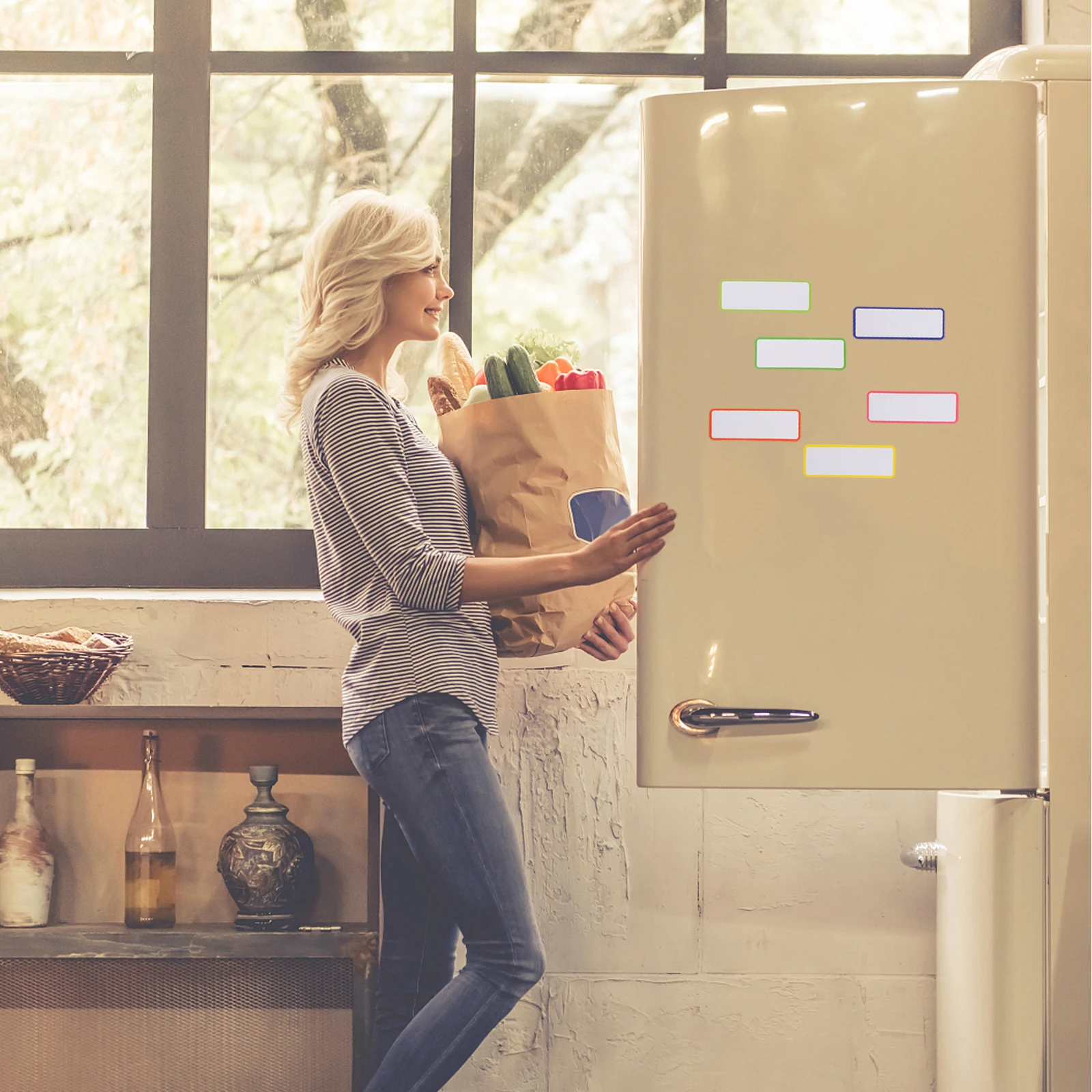 

27pcs Magnetic Labels 8x3cm Colored Round Corner Erasable Fridge Magnets Dry Erase Stickers for Home Office Use