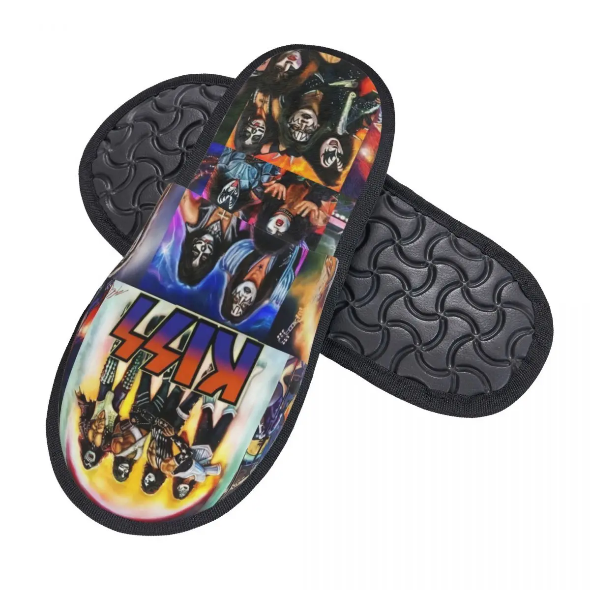 Custom KISSs Rock & Roll All Nite Party House Slippers Women Cozy Memory Foam Heavy Metal Band Slip On Spa Slipper Shoes