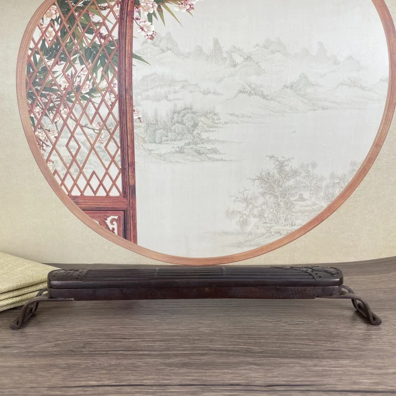 Antique Bronze Guqin Lotus Leaf Incense Burner Ornament, New Chinese Style Decoration for Study, Living , Home, Tea Room