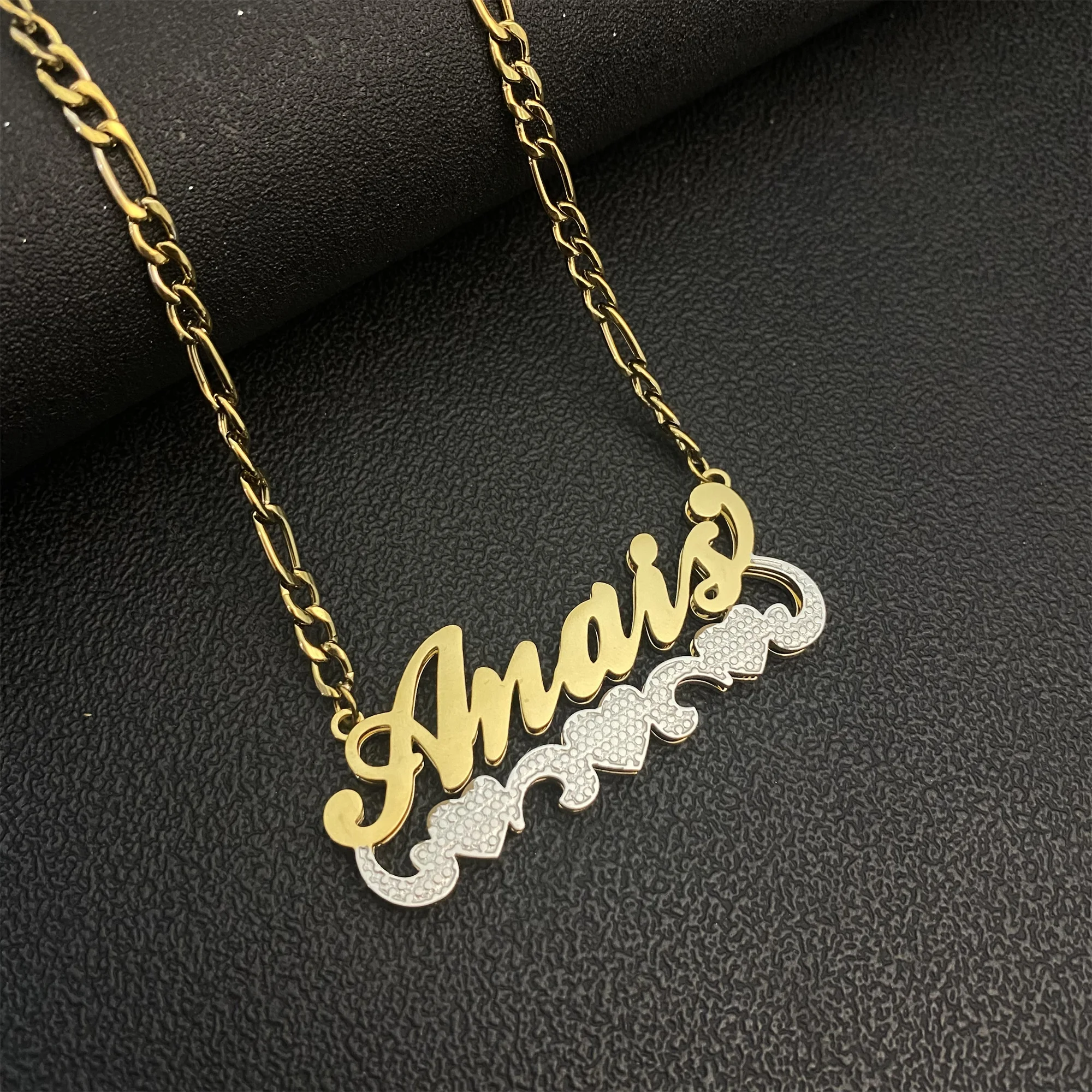 Custom Name Necklace Double Plate Nameplate 3D Pendant Personalized Gold Stainless Steel Necklace For Women Best Gift