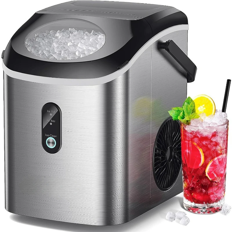 Nugget Ice Maker Countertop, 34lbs/24H Pebble Ice Machine, Self-Cleaning Sonic Ice Maker with Basket