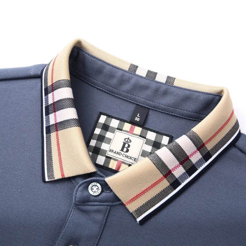 Modisches, hochwertiges, besticktes Herren-Polohemd aus Baumwolle, Herbst-Revers-T-Shirt in Kontrastfarben, lässige, vielseitige Herrenbekleidung – Detail 14