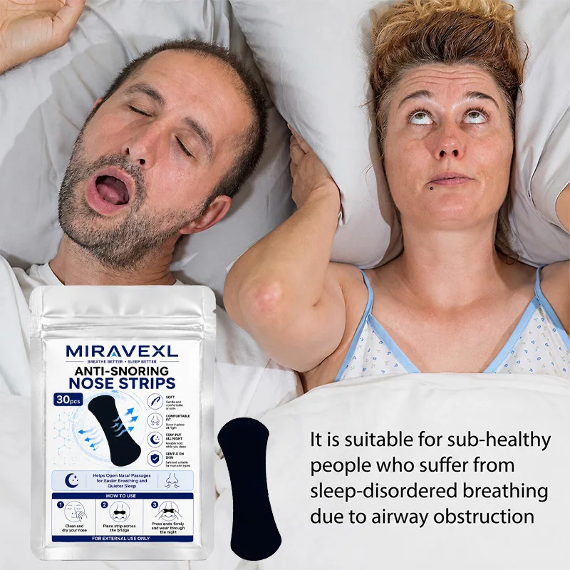 MIRAVEXL Anti Snoring Nose Strips 30Pcs Drug-Free Stuffy Nose Relief Firm Adhesive Gentle for Sensitive Skin Night Sleep Aid