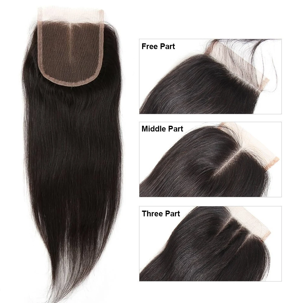 

Brazilian Straight Lace Closure Only 4x4 5x5 Pre Plucked Middle/Free/Three Part Lace Closure Human Hair With Natural Hairline