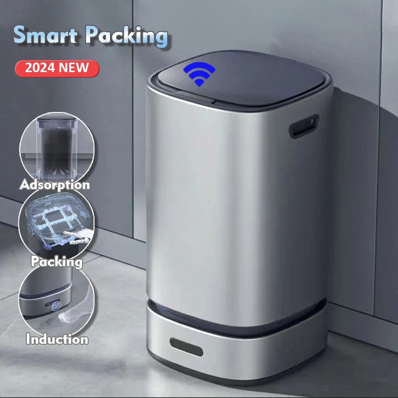 

Stainless Steel Smart Sensor Trash Can Automatic Packing Adsorption Waste Bin Intelligent Kitchen Wastebasket 13L Waste Bin