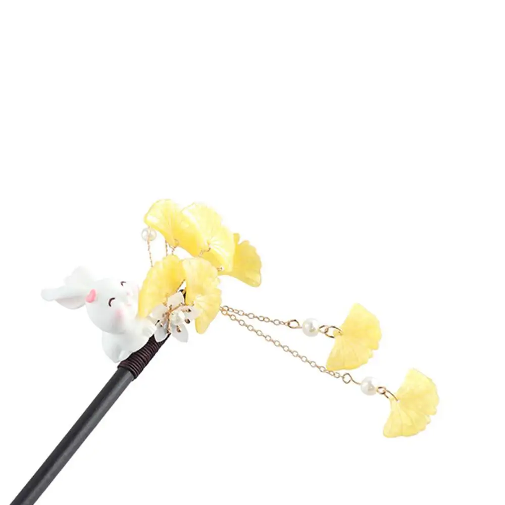 

Retro Rabbit Wooden Hair Stick Flower Hair Ball Hanfu Hairpin Chinese Style Hair Chopstick Cheongsam Accessories