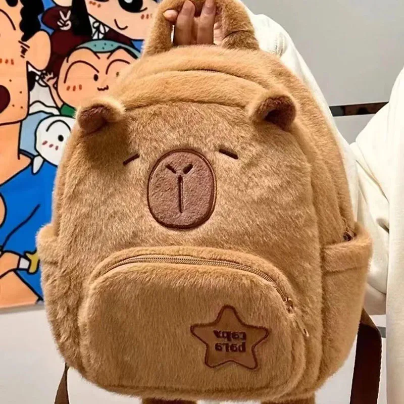 Miniso-Mochila De felpa Capybara de dibujos animados para niña, bolsa de hombro pequeña versátil, juguetes para estudiantes, regalos para niñas, novedad de 2024