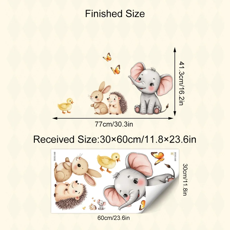 ملصق حائط على شكل حيوانات كرتونية - ملصق حضانة على شكل أرنب الفيل على شكل قنفذ، ديكور غرفة الأطفال قابل للإزالة، غرفة اللعب، جدار الفن المنزلي