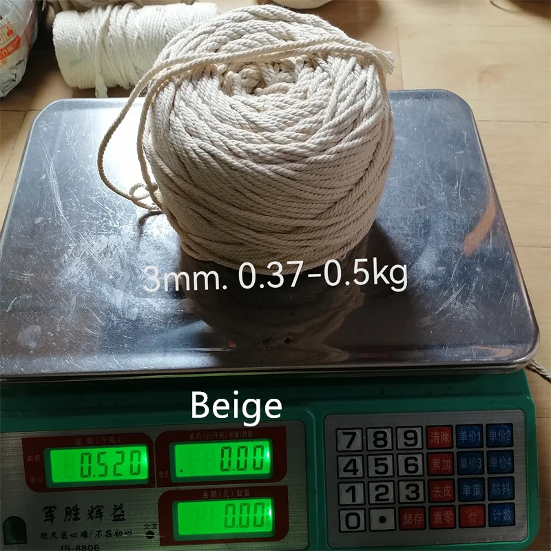 Natural Color 1/2/3/4/6mm Pure Cotton Rope. 100% Pure Cotton Rope. DIY For Woven Tapestries. Home Decoration Rope.