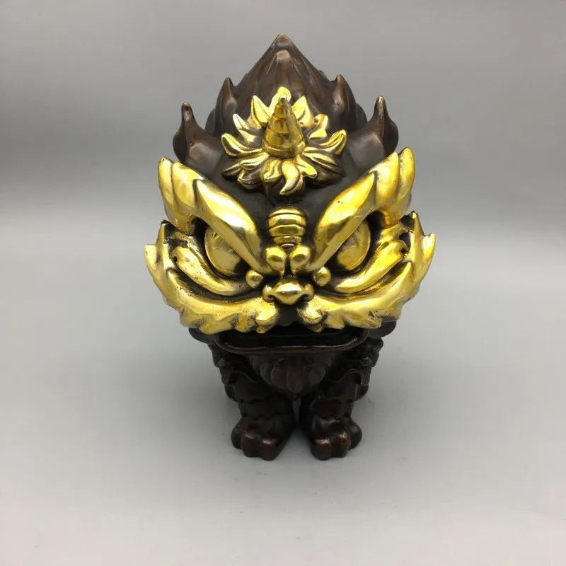 Awakened Lion Bronze Collectible, Gilt Bronze Beast Figurine, Home Desktop Decoration, Antique Item