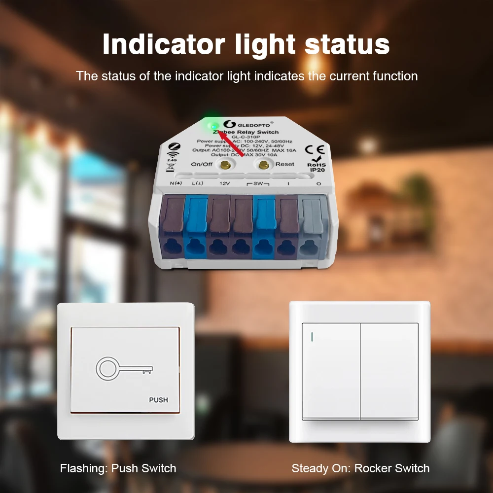 GLEDOPTO ZigBee 3.0 ON OFF Relay Switch AC DC Power Electric APP Voice Control Push Switch Alexa Tuya SmartThings Hub Required