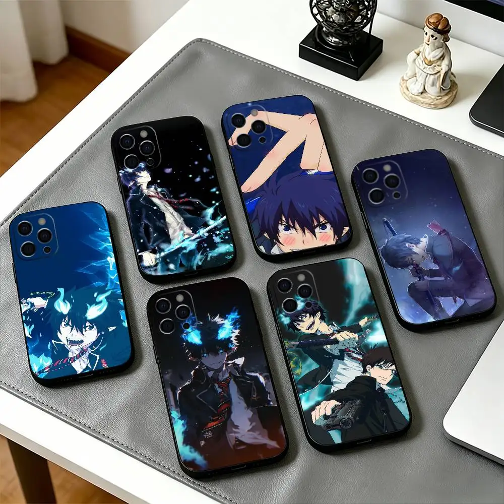 Funda de Teléfono Anime Blue Exorcist Rin Okumura para iPhone 17, 16, 15, 14, 13, 12, 11 Plus, Pro Max, Otros, Cubierta Negra Suave