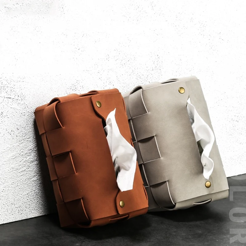 Vintage Leather Tissue Box Car Napkin Holder PU Home Office Hotel Pumping Paper Case Living Room Bedroom Desktop Organizer