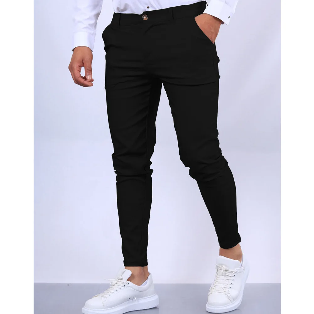 New Men's Casual Solid Small Leg Formal Pants Slim Fit Tapered All Season Explosive Cargo Pants