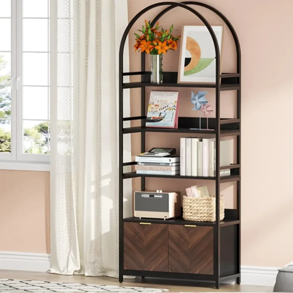 

75.9 Inch Arched Bookshelf Etagere Bookcase With Cabinet Door for Living Room Wardrobe Book Shelf Storage Furniture Books Home