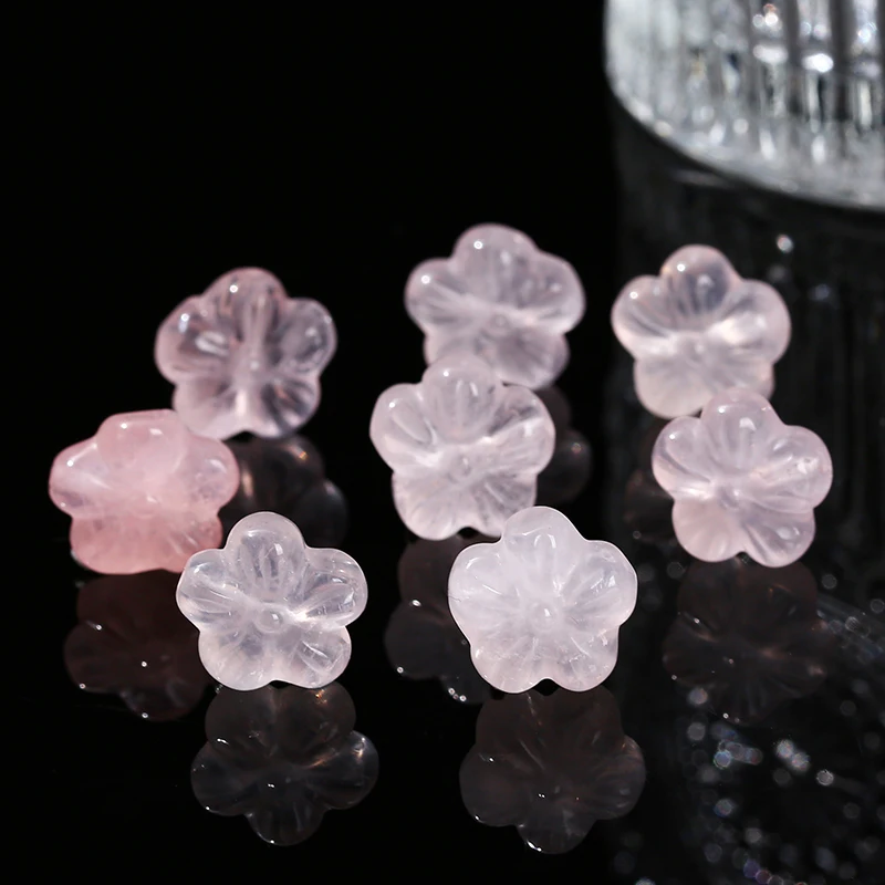 1 Pc Natural Stone Pink Quartz Carved Flower Shape Bead For Jewelry Making Diy Necklace Bracelet Pendant Accessory Findings