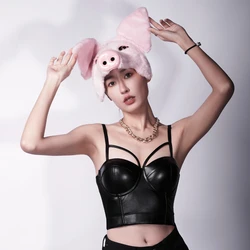 Animal Cospaly Pig Mask Pink Plush Half Face Mask Unisex Novelty Live Streaming Rave Party Role Play Masque Dress Up Stage Mask
