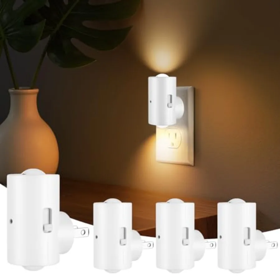 

LED Night Light, Dimmable Plug-in Wall Nite Light with Dusk to Dawn Auto On/Off, 180° Rotating Head, Warm White, 0-200 LM for N