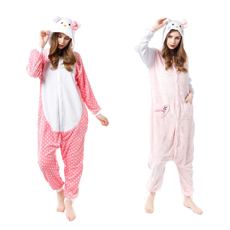 Adult Kigurumi Women Onesies Kawaii Kitty Cat Pajamas For Women Halloween Cosplay Costume Christmas Full Body Pijama Sleepwear