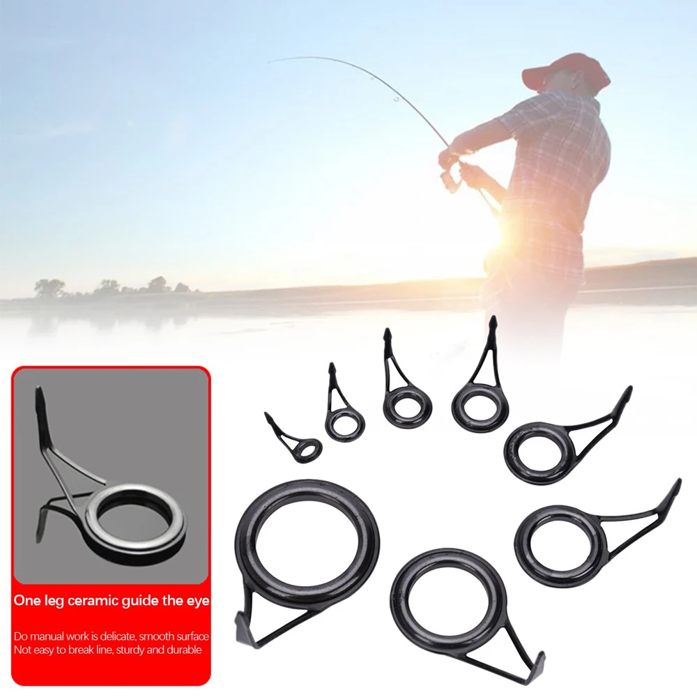 

Black Repair Kit Set Stainless Steel Wire Loop Fishing Pole Circle Ring Fishing Rod Guide Tip Eye Guide